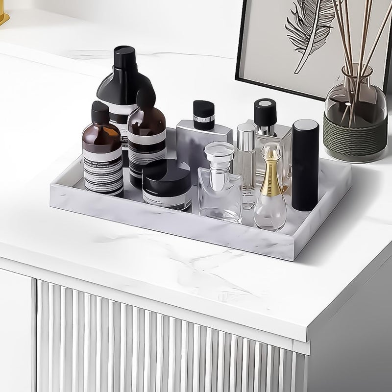BasedFloor 2PCS(7.87” L and 11.8” L) Silicone Soap Dispenser Tray, Kitchen soap Caddy countertop, Toilet, Tray for Scrubber, Lotion Bottles, Perfume, Jewelry, Candle, Key Trinket Ring-White Marble - Image 4